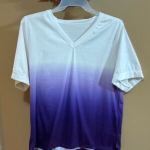 Purple and White Ombre V-Neck T-Shirt